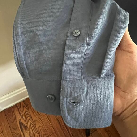 Y2K George Slate Blue Sueded Men Button Up Shirt L Soft Microfiber Classic Retro - Picture 15 of 17